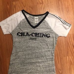 grey, black and white shirt